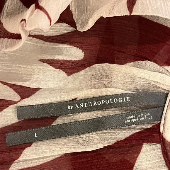 Anthropologie Marais Chiffon Mini Dress w/ ruffled skirt. Maroon, white. L-XL - Picture 14 of 15